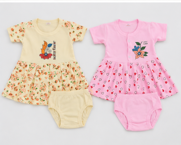 Floral & Heart Print Dress Set – Pack of 2