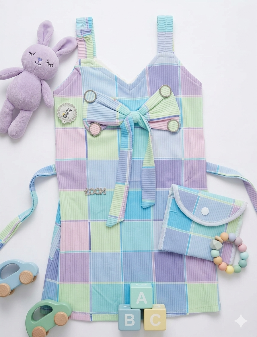 Pastel Check Bow Midi Dress