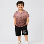Boys’ Dusty Pink Printed Shirt & Black Shorts Set