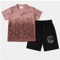 Boys’ Dusty Pink Printed Shirt & Black Shorts Set