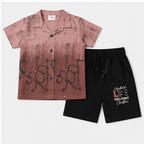 Boys’ Dusty Pink Printed Shirt & Black Shorts Set
