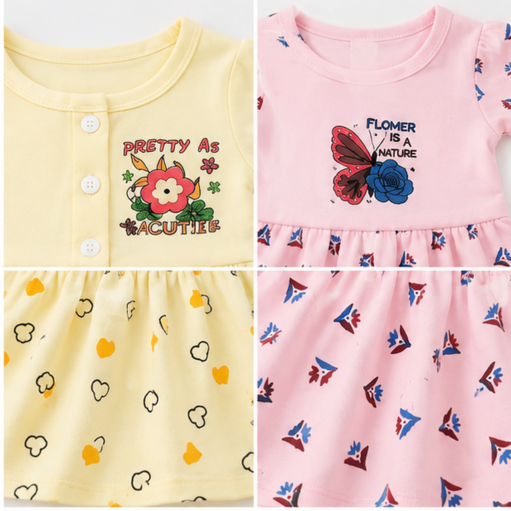 Floral & Heart Print Cotton Dress Set – 2 Piece
