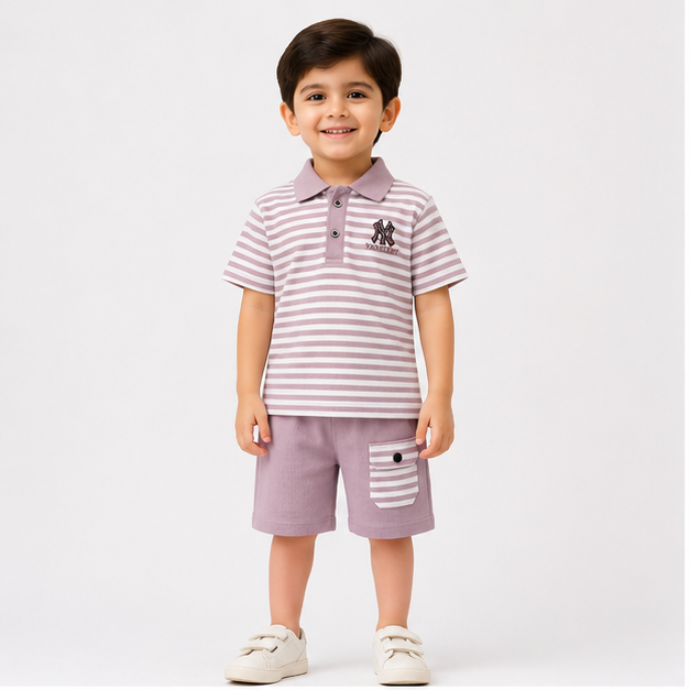 Boys’ Lavender Striped Polo & Shorts Set