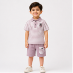 Boys’ Lavender Striped Polo & Shorts Set