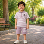 Boys’ Lavender Striped Polo & Shorts Set