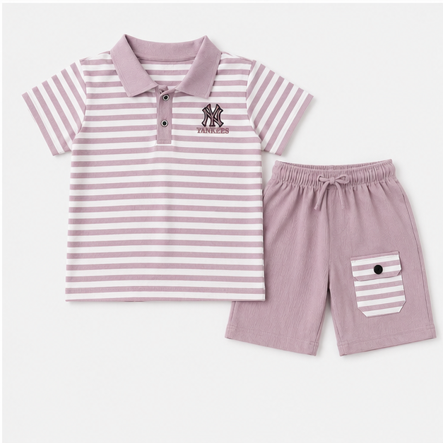 Boys’ Lavender Striped Polo & Shorts Set